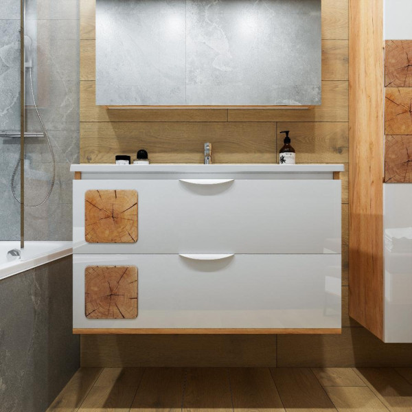 Комплект мебели для ванной Бриклаер Форест 100B, дуб золотой/белый. Фото 5