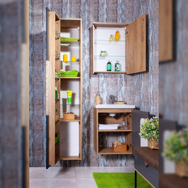 Комплект мебели для ванной Бриклаер Форест 50, дуб золотой/антрацит. Фото 4