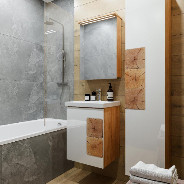 Комплект мебели для ванной Бриклаер Форест 50B, дуб золотой/белый. Фото 4