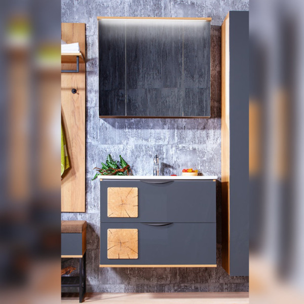 Комплект мебели для ванной Бриклаер Форест 80, дуб золотой/антрацит. Фото 1