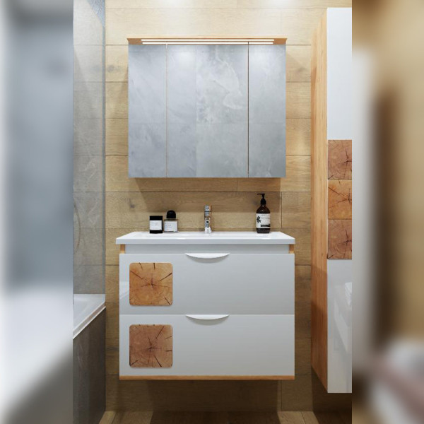 Комплект мебели для ванной Бриклаер Форест 80B, дуб золотой/белый. Фото 1