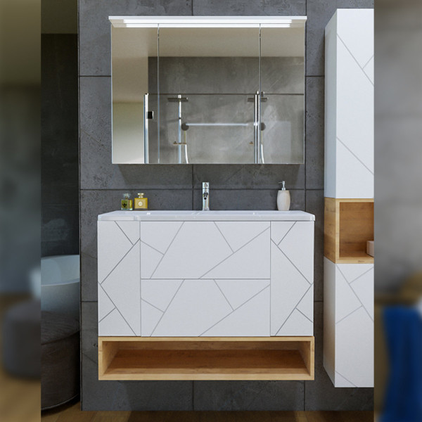 Комплект мебели для ванной Бриклаер КРИСТАЛЛ 100ZB, белый/дуб бунратти. Фото 1