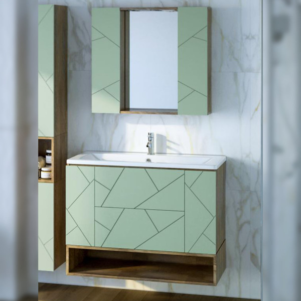 Комплект мебели для ванной Бриклаер КРИСТАЛЛ 100ZF, фисташковый/дуб гранж песочный. Фото 1