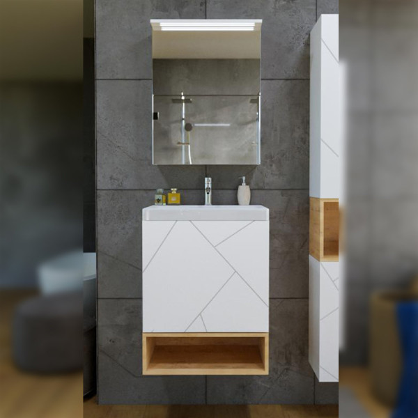 Комплект мебели для ванной Бриклаер КРИСТАЛЛ 50ZB, белый/дуб бунратти. Фото 1