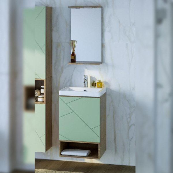 Комплект мебели для ванной Бриклаер КРИСТАЛЛ 50ZF, фисташковый/дуб гранж песочный. Фото 1