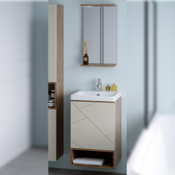 Комплект мебели для ванной Бриклаер КРИСТАЛЛ 50ZL, латте/дуб крафт табачный. Фото 1