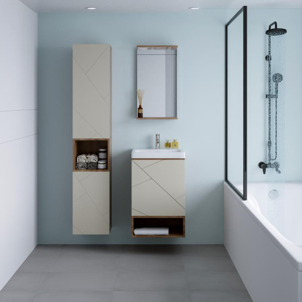 Комплект мебели для ванной Бриклаер КРИСТАЛЛ 50ZL, латте/дуб крафт табачный. Фото 5