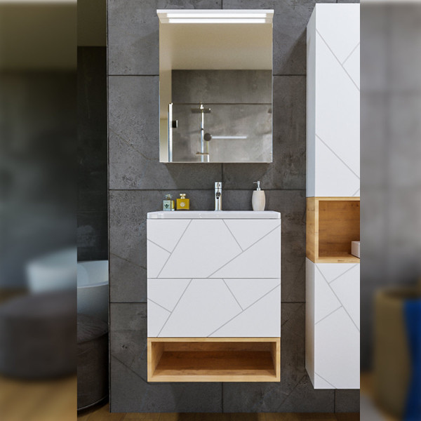 Комплект мебели для ванной Бриклаер КРИСТАЛЛ 60ZB, белый/дуб бунратти. Фото 1