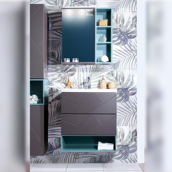 Комплект мебели для ванной Бриклаер КРИСТАЛЛ 60ZS-2, графит/муссон. Фото 1