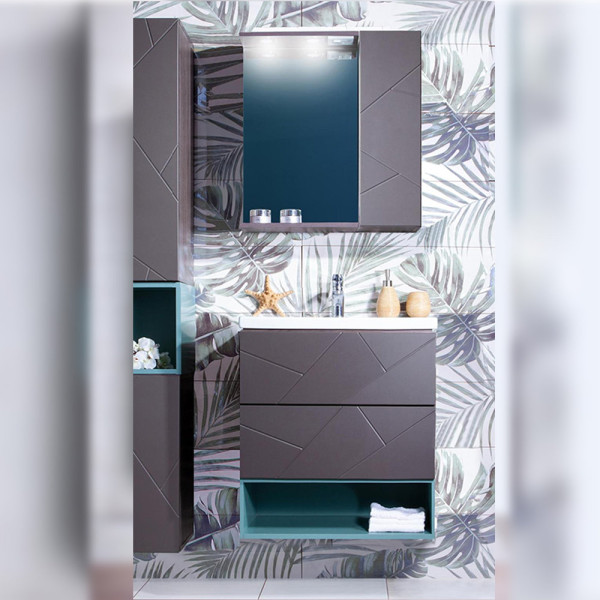 Комплект мебели для ванной Бриклаер КРИСТАЛЛ 60ZS, графит/муссон. Фото 1