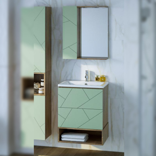 Комплект мебели для ванной Бриклаер КРИСТАЛЛ 60ZSF, фисташковый/дуб гранж песочный. Фото 1