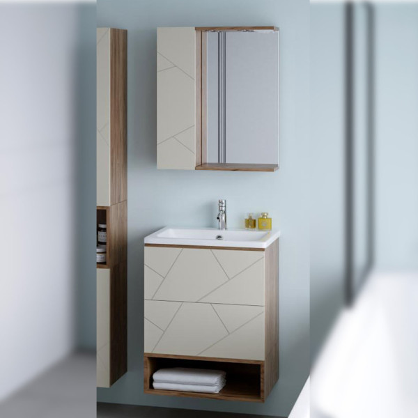 Комплект мебели для ванной Бриклаер КРИСТАЛЛ 60ZSL, латте/дуб крафт табачный. Фото 1