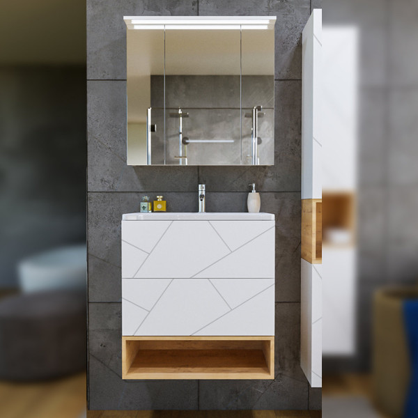 Комплект мебели для ванной Бриклаер КРИСТАЛЛ 70ZB, белый/дуб бунратти. Фото 1