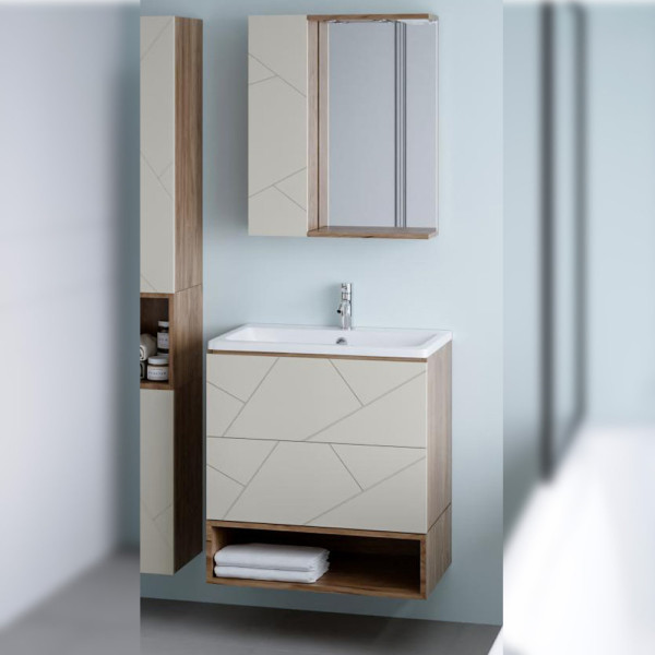 Комплект мебели для ванной Бриклаер КРИСТАЛЛ 70ZL, латте/дуб крафт табачный. Фото 1