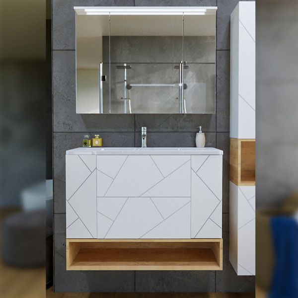 Комплект мебели для ванной Бриклаер КРИСТАЛЛ 80ZB, белый/дуб бунратти. Фото 1