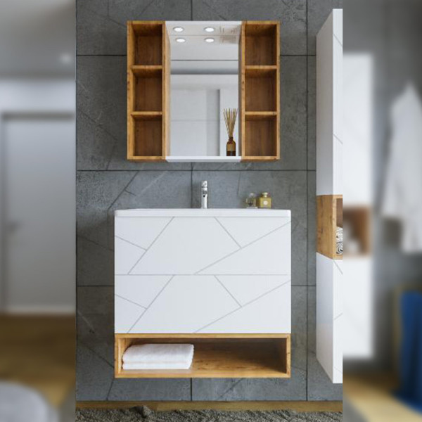 Комплект мебели для ванной Бриклаер КРИСТАЛЛ 80ZNNB, белый/дуб бунратти. Фото 1