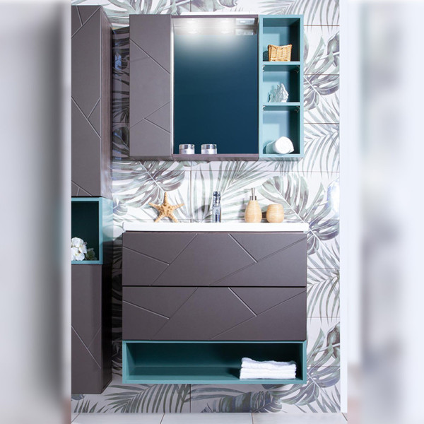 Комплект мебели для ванной Бриклаер КРИСТАЛЛ 80ZSN, графит/муссон. Фото 1