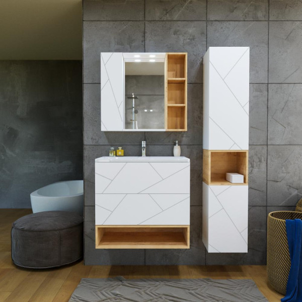 Комплект мебели для ванной Бриклаер КРИСТАЛЛ 80ZSNB, белый/дуб бунратти. Фото 1