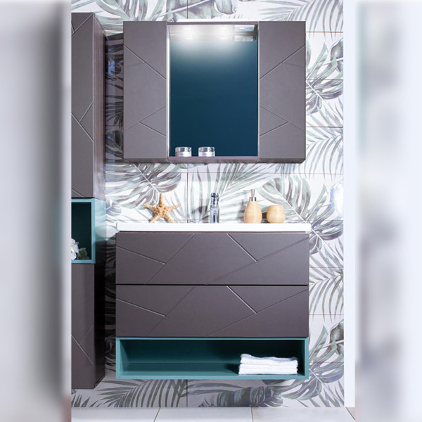 Комплект мебели для ванной Бриклаер КРИСТАЛЛ 80ZSS, графит/муссон. Фото 1