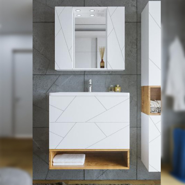 Комплект мебели для ванной Бриклаер КРИСТАЛЛ 80ZSSB, белый/дуб бунратти. Фото 1