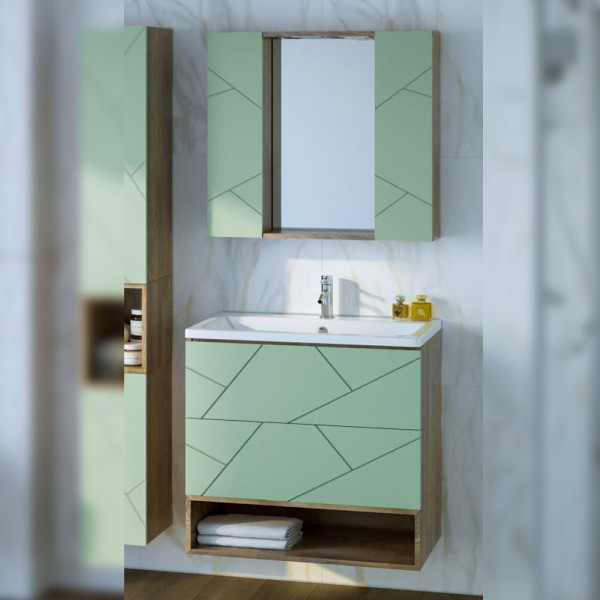 Комплект мебели для ванной Бриклаер КРИСТАЛЛ 80ZSSF, фисташковый/дуб гранж песочный. Фото 1