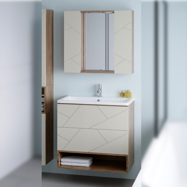 Комплект мебели для ванной Бриклаер КРИСТАЛЛ 80ZSSL, латте/дуб крафт табачный. Фото 1