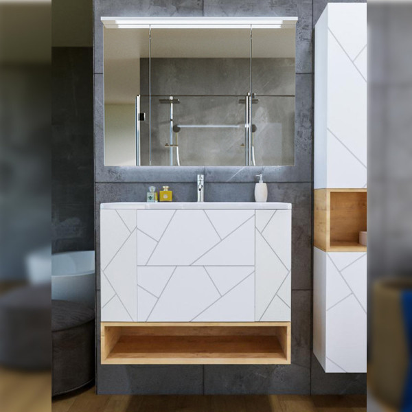 Комплект мебели для ванной Бриклаер КРИСТАЛЛ 90ZB, белый/дуб бунратти. Фото 1