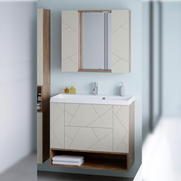 Комплект мебели для ванной Бриклаер КРИСТАЛЛ 90ZL, латте/дуб крафт табачный. Фото 1