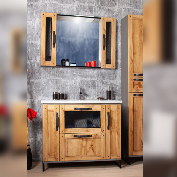 Комплект мебели для ванной Бриклаер ЛОФТ 100, метрополитен грей. Фото 1