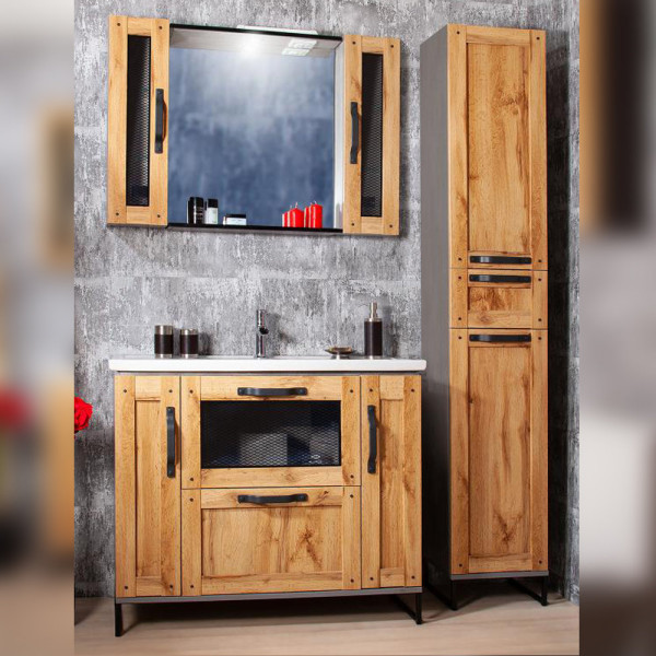 Комплект мебели для ванной Бриклаер ЛОФТ 100L, метрополитен грей. Фото 1