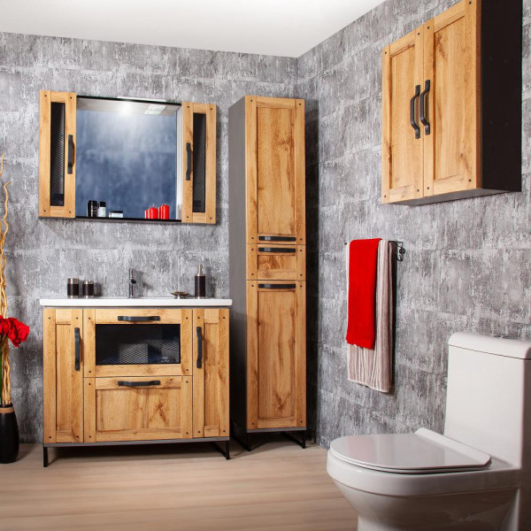 Комплект мебели для ванной Бриклаер ЛОФТ 100L, метрополитен грей. Фото 5