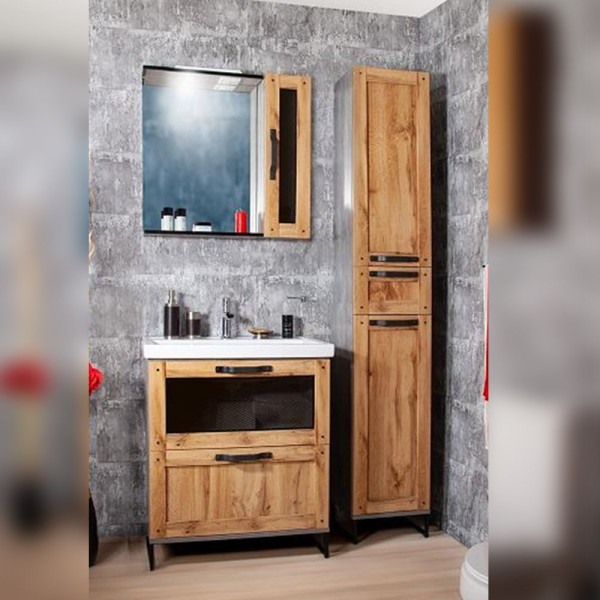 Комплект мебели для ванной Бриклаер ЛОФТ 60L, метрополитен грей. Фото 1