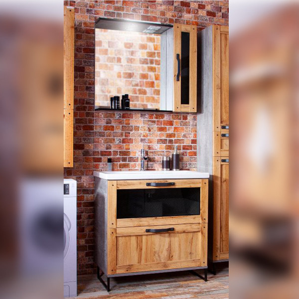 Комплект мебели для ванной Бриклаер ЛОФТ 80, метрополитен грей. Фото 1