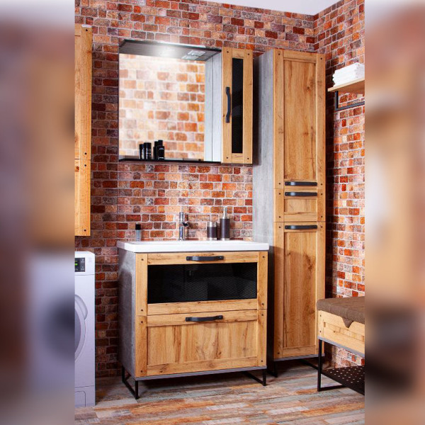 Комплект мебели для ванной Бриклаер ЛОФТ 80L, метрополитен грей. Фото 1