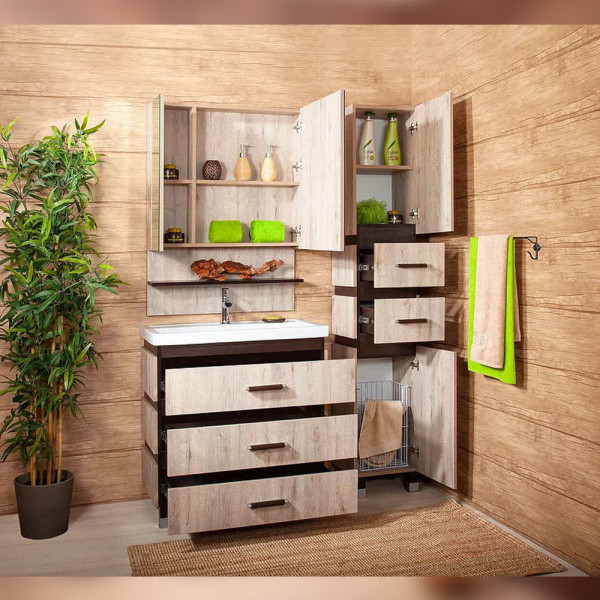 Комплект мебели для ванной Бриклаер ТЕХАС 80, кантри/венге. Фото 4