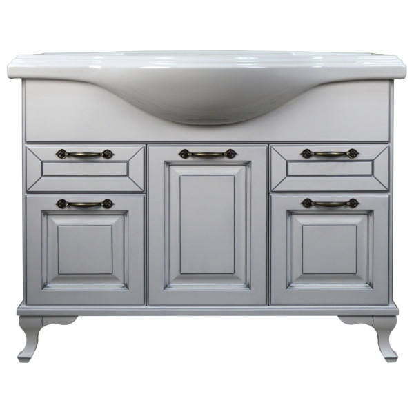 Комплект Пандора Тумба 1050 белое серебро (массив Бук) с раковиной Classic 105 (Кировит). Фото 1