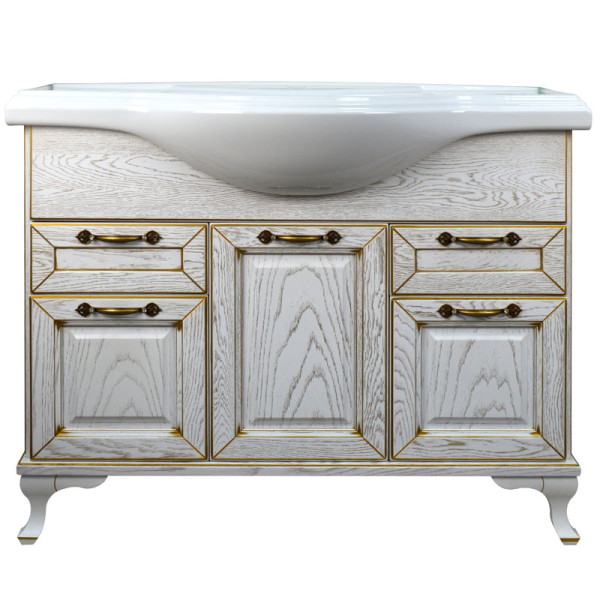 Комплект Пандора Тумба 1050 белое золото (массив Дуб) с раковиной Classic 105 (Кировит). Фото 1