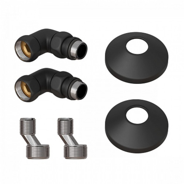 Комплект подключения для полотенцесушителя Point PN93412B 3/4"х1/2" г/ш со сгоном, черный. Фото 1