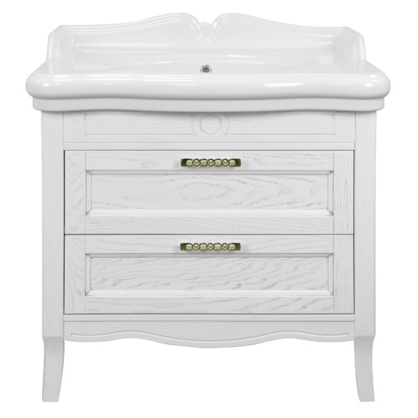 Комплект Тумба CAROLINA 90/2 (900*870*500) патина ЗОЛОТО с раковиной Victorian 90 (Kale). Фото 1