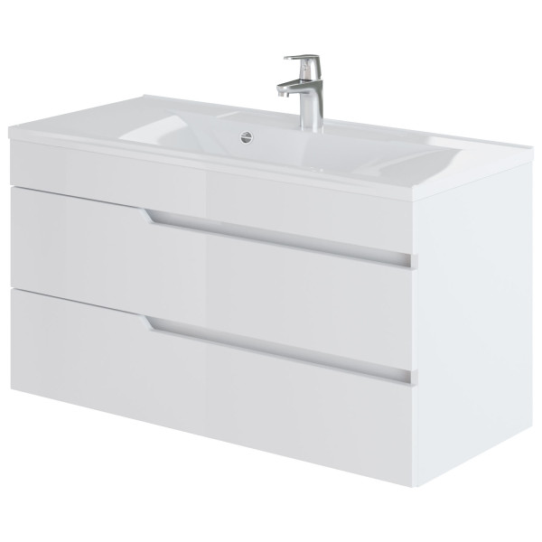 Комплект тумба подвесная Итана Александра 100 (990х444х551) с раковиной Milen 100, белый глянец (743283). Фото 1