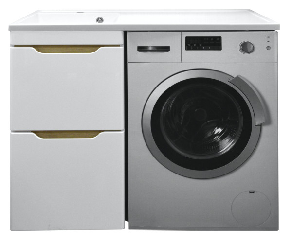 Комплект тумба с раковиной AZARIO Magenta 120 левая под стиральную машину (56) белая (CS00078395). Фото 1