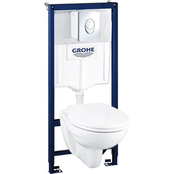 Комплект унитаза с инсталляцией Grohe Solido Perfect с кнопкой смыва Хром и сиденьем Микролифт (39192000). Фото 1