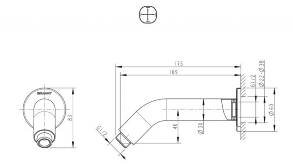 Кронштейн верхнего душа Bravat D312C-RUS, хром. Фото 2