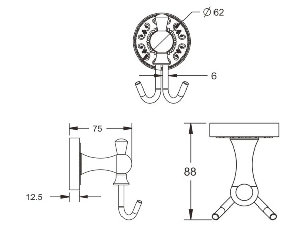 Крючок для ванной комнаты двойной Rose RG1021Q, бронза. Фото 2