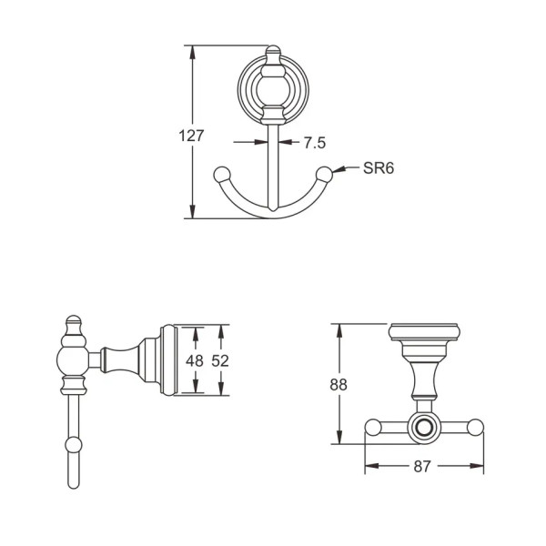 Крючок для ванной комнаты двойной Rose RG1121, хром. Фото 2