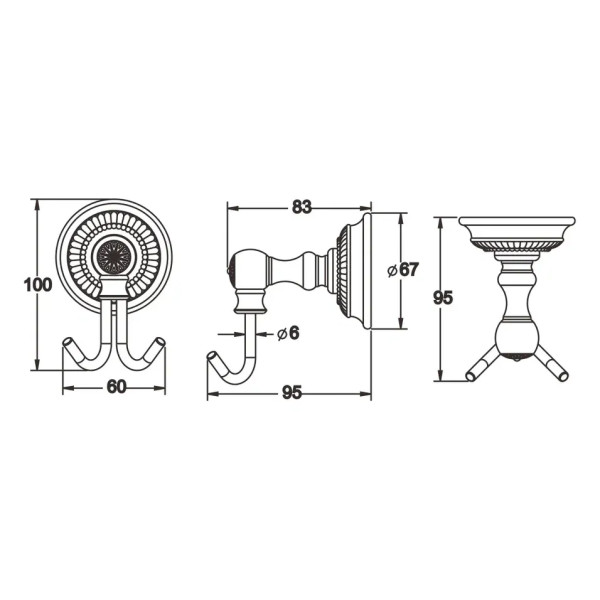 Крючок для ванной комнаты двойной Rose RG1421Q, бронза. Фото 2