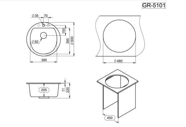 Кухонная мойка Granula 5101, ГРАФИТ. Фото 2