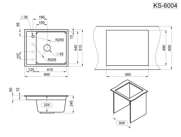 Кухонная мойка Granula 6004, АЛЮМИНИУМ. Фото 2