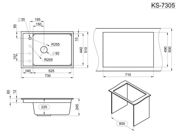 Кухонная мойка Granula 7305, ЧЁРНЫЙ. Фото 2