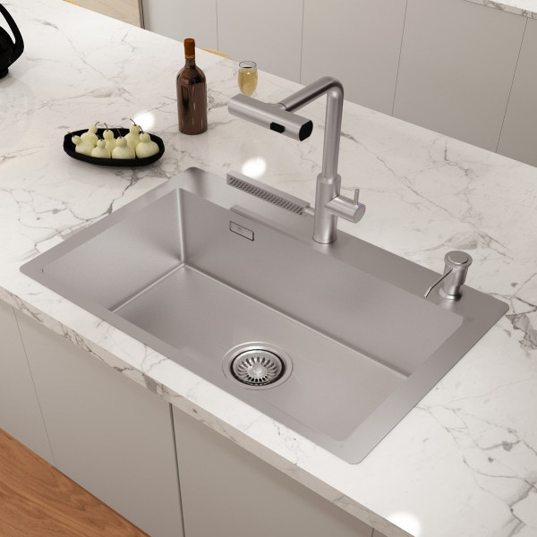 Кухонная мойка из нержавеющей стали Fashun 27M Комплект AS6845, сатин. Фото 3